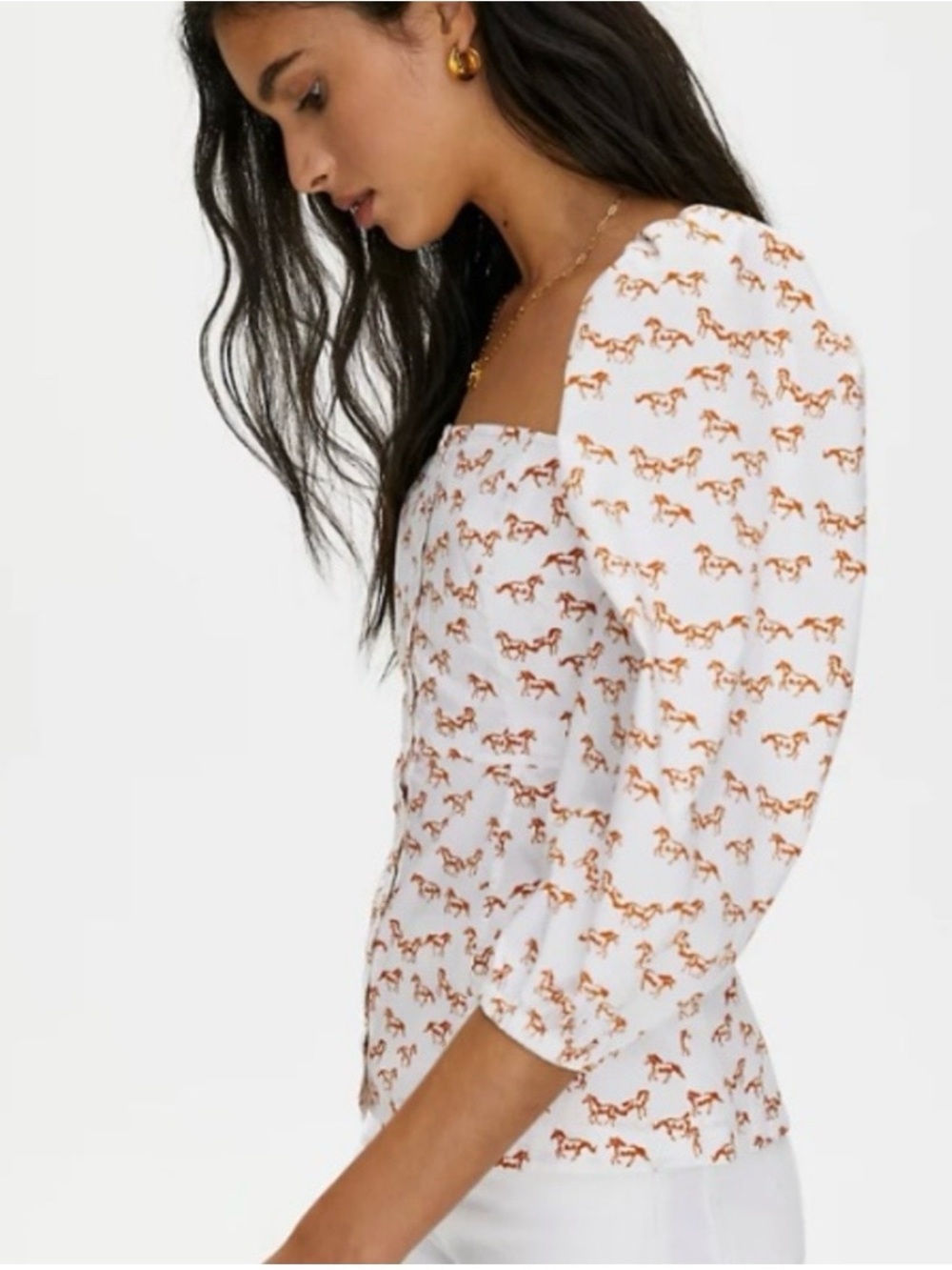 Aritzia Little Moon Luckette Horse Blouse NWT Puff Sleeve Equestrian Top Size S